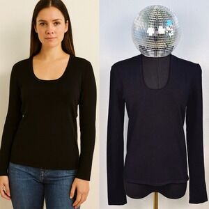 Dana Buchman Black Scoop Neck Long Sleeve Knit Top Women's Size M